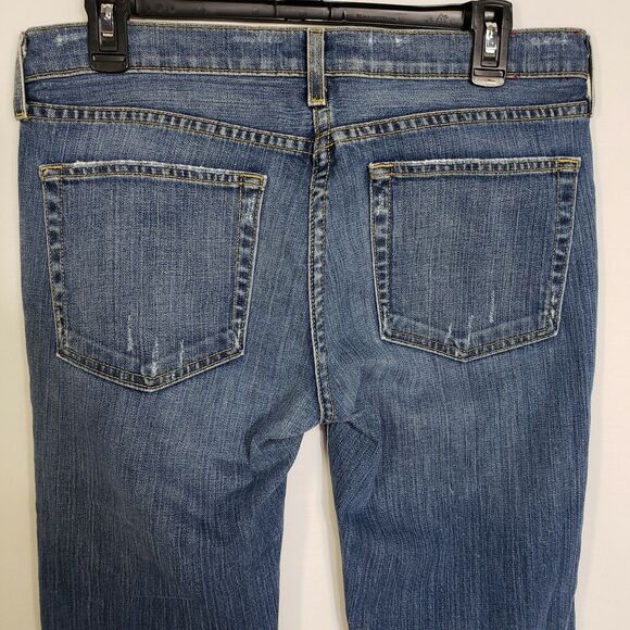 J Crew Womens Jeans Size 6 Reg Stretch Distressed Raw Hem Bootcut Blue Denim Mid - Picture 6 of 11
